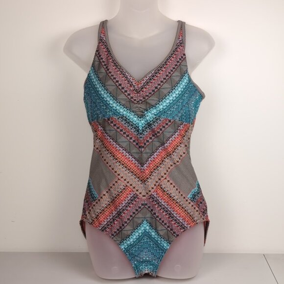 Prana Riviera Dreaming One Piece Swimsuit Strappy Geometric Tummy Control - Picture 5 of 14
